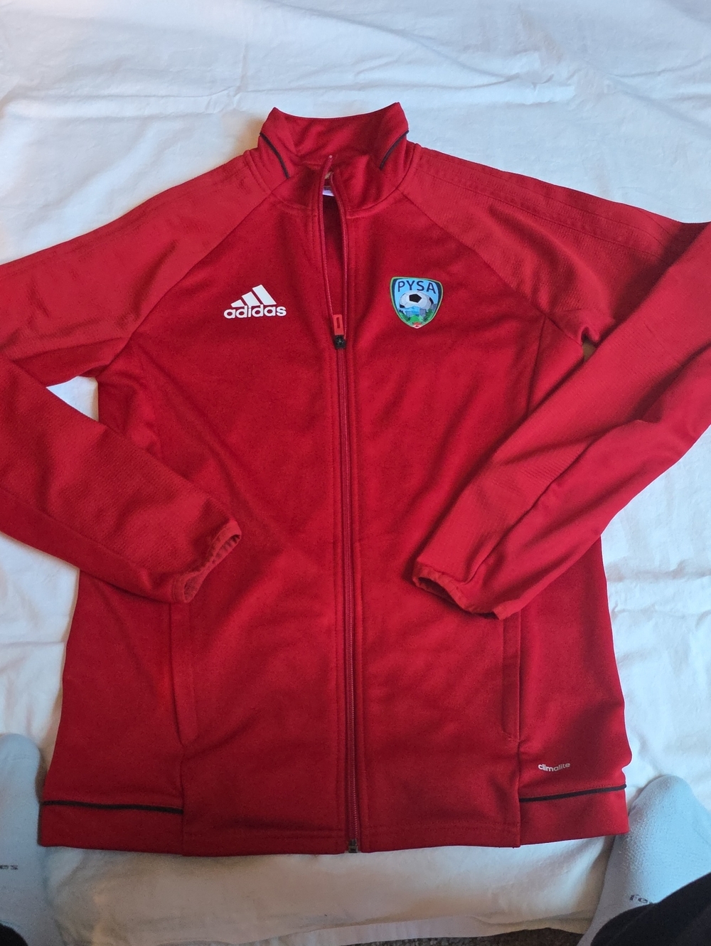 adidas Red Full-Zip Varsity Jacket with Pysa Crest
